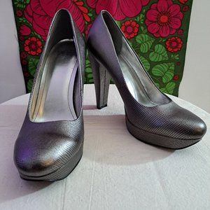 Calvin Klein Carley Pewter Leather Platform Pumps